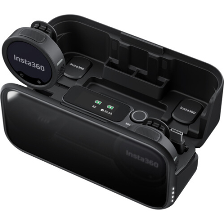 Insta360 Mic Pro (2 TX + 1 RX) - bezprzewodowy zestaw audio, 2x mikrofon z wyświetlaczem (odbiornik USB-C + 3.5mm TRS, 32-bit float, 48kHz)